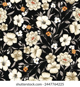 seamless flower pattern on black background