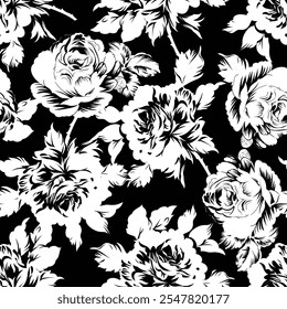 seamless flower pattern on black background
