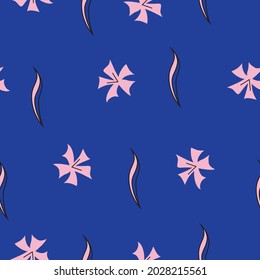 Seamless flower pattern on blue background.
