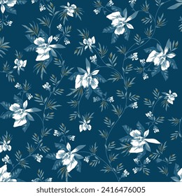 seamless flower pattern on blue background