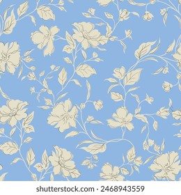 seamless flower pattern on blue background