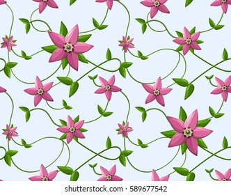 Seamless flower pattern on blue background