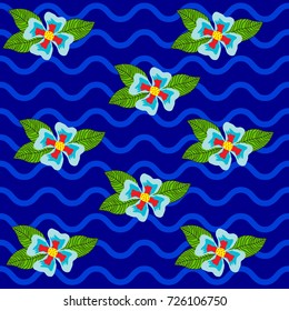 seamless flower pattern on  the blue background 
