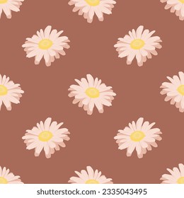 Seamless flower pattern on bright background. Cute vector daisies.