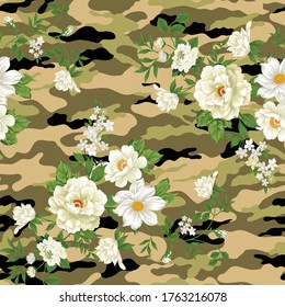 seamless flower pattern on camouflage