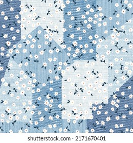 seamless flower pattern on denim background