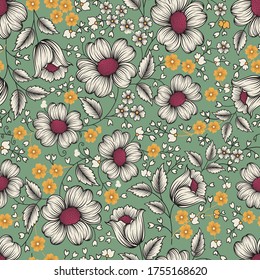 seamless flower  pattern on green