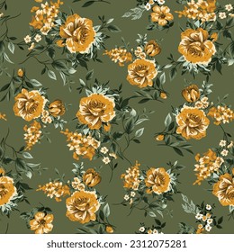 seamless flower pattern on Green background