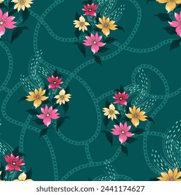 seamless flower pattern on green background