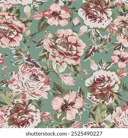 seamless flower pattern on green background