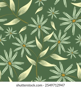 nahtloses Blumenmuster auf grünem Hintergrund