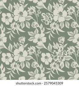 seamless flower pattern on Green background