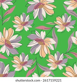 seamless flower pattern on green background