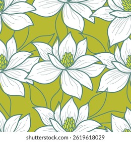 Patrón de flores sin fisuras sobre fondo verde