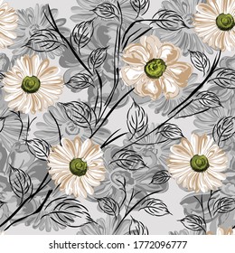 seamless flower pattern on grey background
