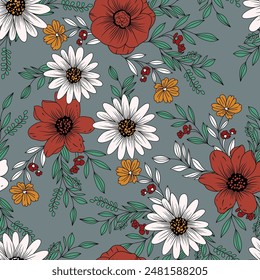 seamless flower pattern on grey background