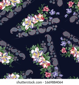 seamless flower  pattern on navy