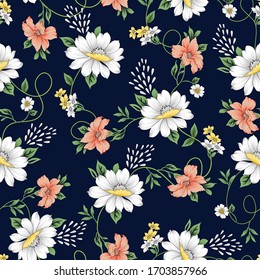 seamless flower pattern on navy 