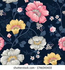 seamless flower pattern on navy
