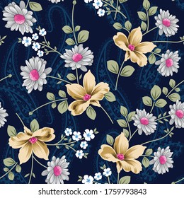 seamless flower pattern on navy background