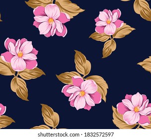 seamless flower pattern on navy background