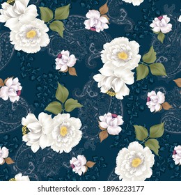 seamless  flower pattern on navy
