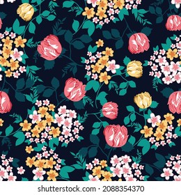 seamless flower pattern on navy background