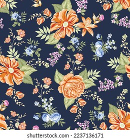 seamless flower pattern on navy background