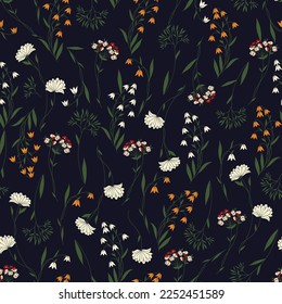 seamless flower pattern on navy background