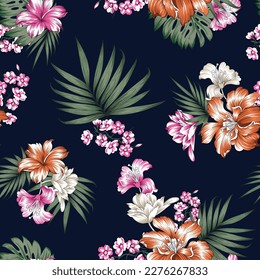 seamless flower pattern on navy background