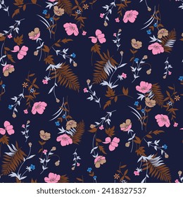 seamless flower pattern on navy background