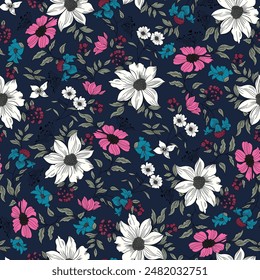 seamless flower pattern on navy background