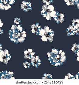 seamless flower pattern on navy background