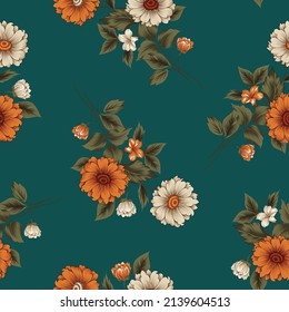 seamless flower pattern on olive background