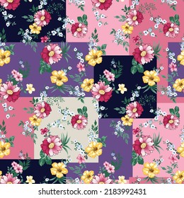 seamless flower pattern on patchwork background