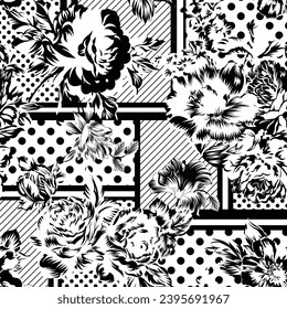 seamless flower pattern on patchwork background
