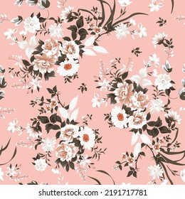 Seamless Flower Pattern On Pink Background