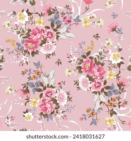 seamless flower pattern on pink background