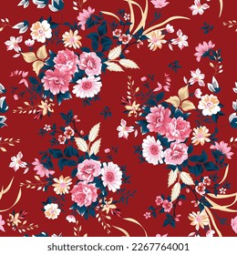 seamless flower pattern on Red background