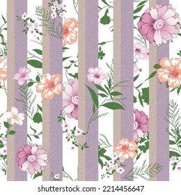 seamless flower pattern on stripes background