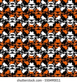 Seamless flower pattern with orange and white elements on black background