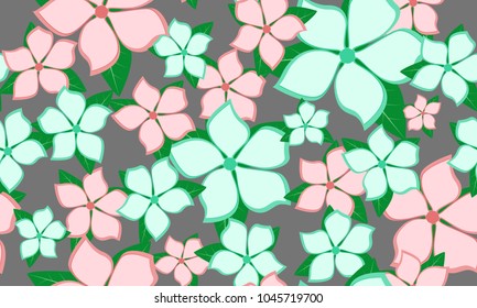 Seamless Flower Pattern in Pastel Color Design. Beautiful Spring Background in Vintage Style. Seamless Flowers with Leaves for Banner, Textile, Fabric, Wallpaper, Postcard, Invitation, Paper, Wrapping