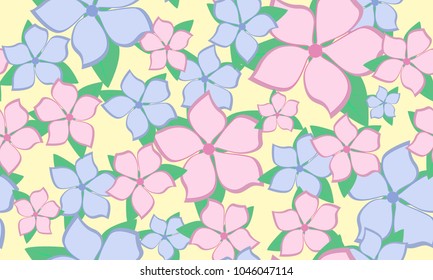 Seamless Flower Pattern in Pastel Color Design. Beautiful Spring Background in Vintage Style. Seamless Flowers with Petals for Banner, Textile, Fabric, Wallpaper, Postcard, Invitation, Paper, Wrapping