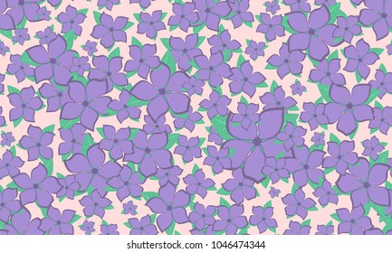 Seamless Flower Pattern in Pastel Color Design. Beautiful Spring Background in Vintage Style. Seamless Flowers with Petals for Banner, Textile, Fabric, Wallpaper, Postcard, Invitation, Paper, Wrapping