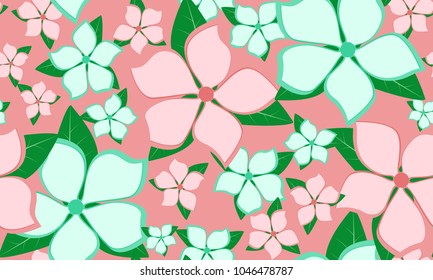 Seamless Flower Pattern in Pastel Color Design. Beautiful Spring Background in Vintage Style. Seamless Flowers with Petals for Banner, Textile, Fabric, Wallpaper, Postcard, Invitation, Paper, Wrapping