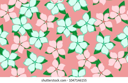 Seamless Flower Pattern in Pastel Color Design. Beautiful Spring Background in Vintage Style. Seamless Flowers with Petals for Banner, Textile, Fabric, Wallpaper, Postcard, Invitation, Paper, Wrapping