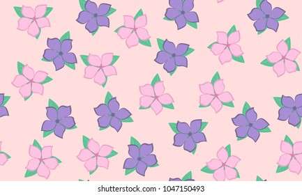 Seamless Flower Pattern in Pastel Color Design. Beautiful Spring Background in Vintage Style. Seamless Flowers with Petals for Banner, Textile, Fabric, Wallpaper, Postcard, Invitation, Paper, Wrapping