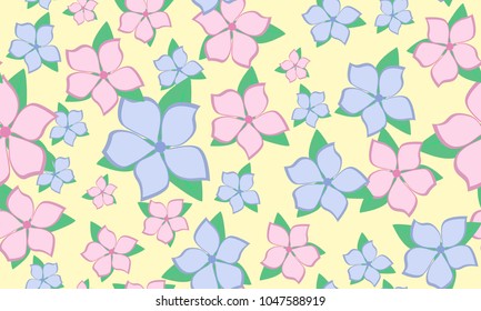 Seamless Flower Pattern in Pastel Color Design. Beautiful Spring Background in Vintage Style. Seamless Flowers with Petals for Banner, Textile, Fabric, Wallpaper, Postcard, Invitation, Paper, Wrapping