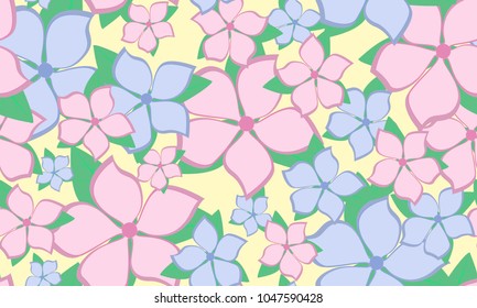 Seamless Flower Pattern in Pastel Color Design. Beautiful Spring Background in Vintage Style. Seamless Flowers with Petals for Banner, Textile, Fabric, Wallpaper, Postcard, Invitation, Paper, Wrapping