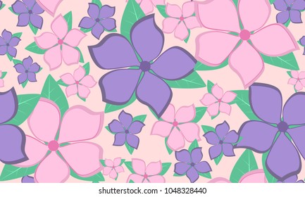 Seamless Flower Pattern in Pastel Color Design. Beautiful Spring Background in Vintage Style. Seamless Flowers with Petals for Banner, Textile, Fabric, Wallpaper, Postcard, Invitation, Paper, Wrapping